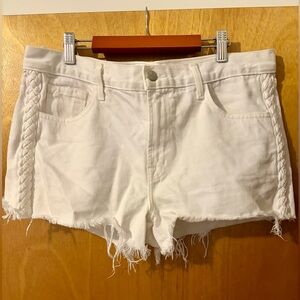J Brand White Braided-Side Denim Cutoff Shorts